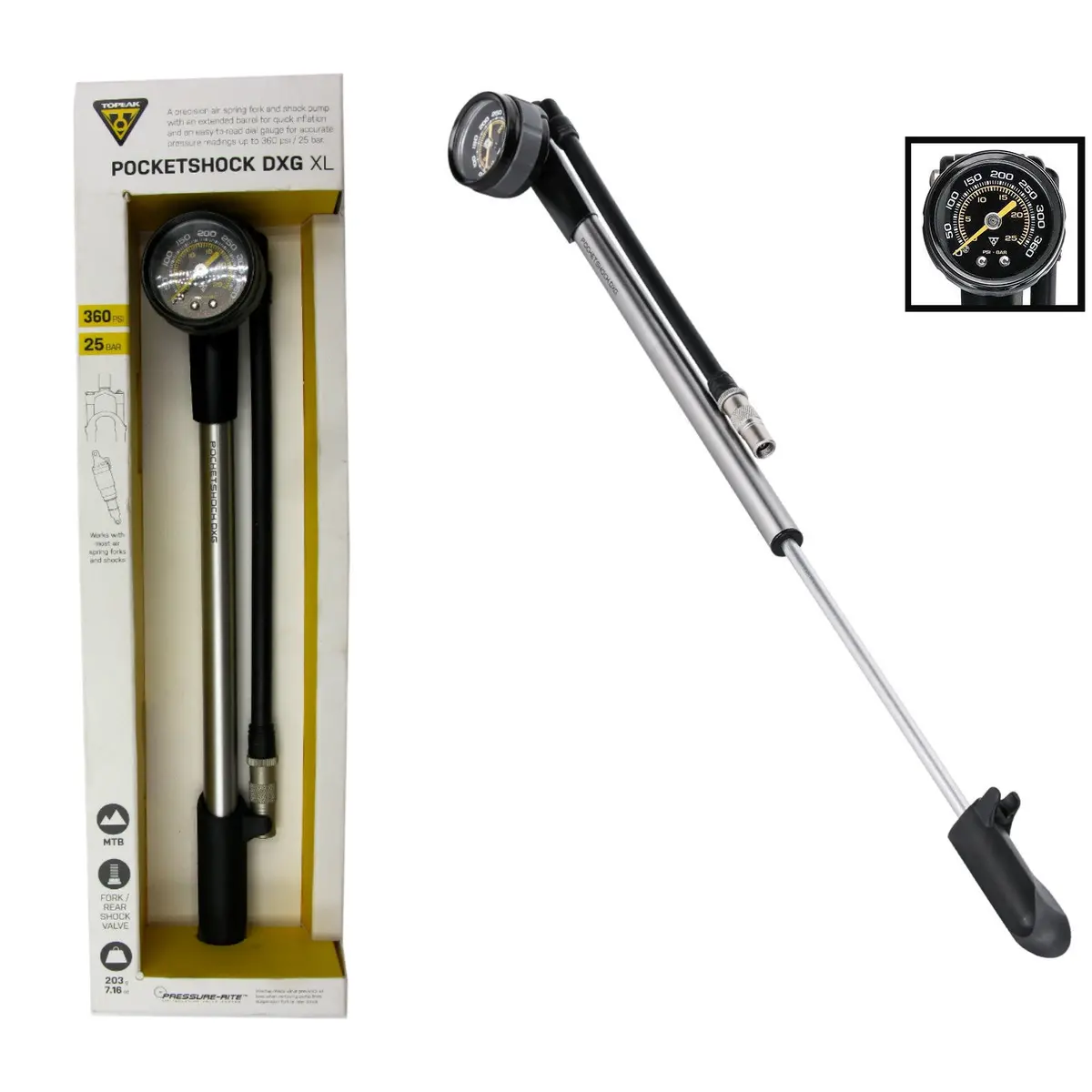 Topeak Tpsdxg-Xl Longer Pocketshock Dxg Xl 360Psi Shock Pump 1