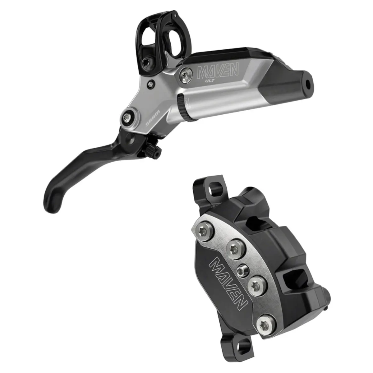Sram Maven Ultimate Stealth Disc Brake And Lever Post Mount 4 Piston Aluminum Lever Titanium Hardware Black/Silver A1 1