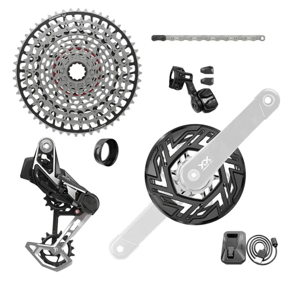 Sram Xx Eagle T-Type Ebike Axs Groupset - 104Bcd 34T Derailleur Shifter 10-52T Cassette Clip-On Guard Arms Not Included 1
