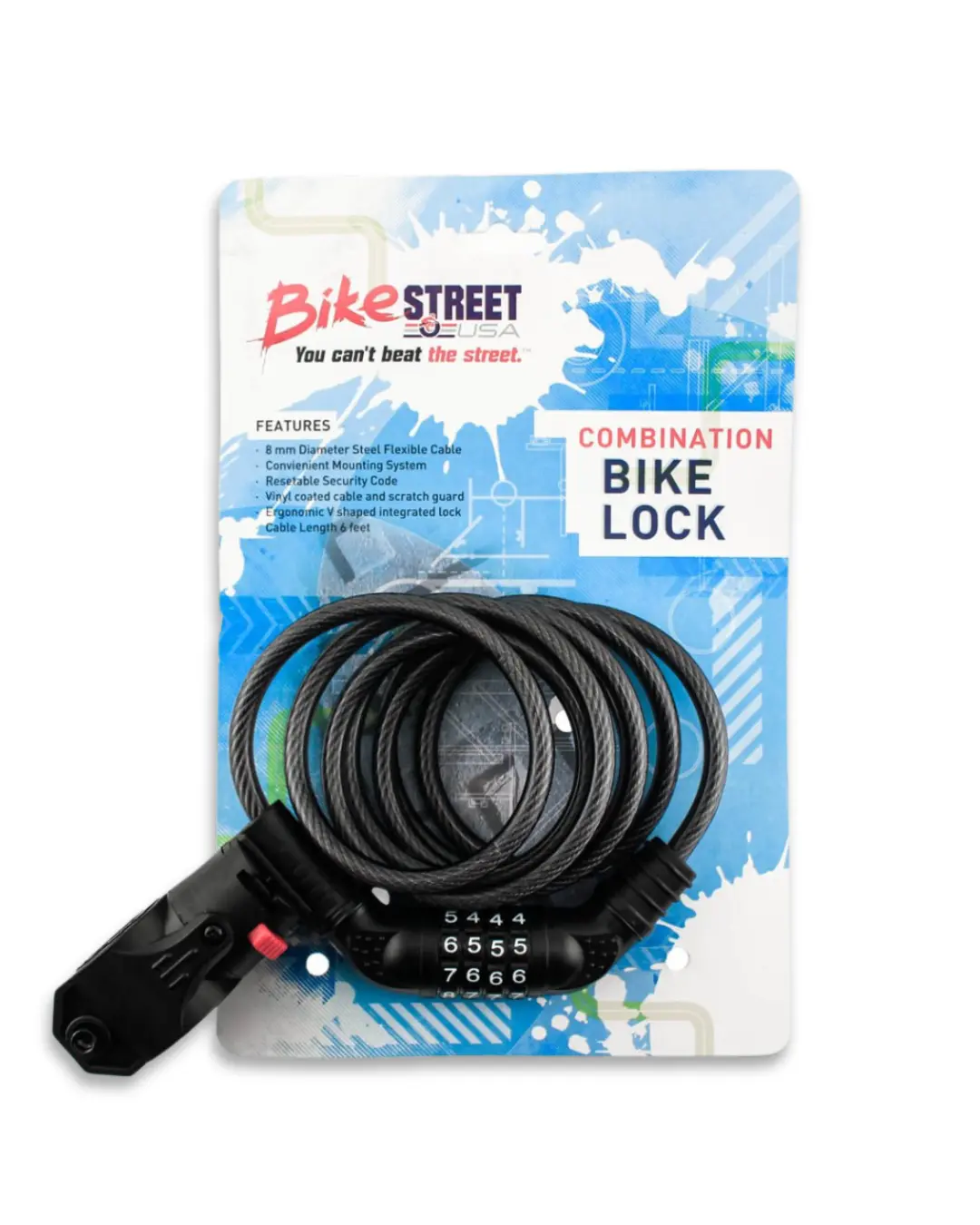 Bike Street Combination Bike Lock Cable 8Mm X 6' Combo Flexible W/ Mounting New 1