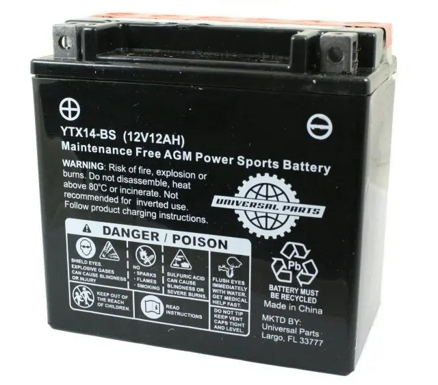 Universal Parts 12V 12Ah Battery Ytx14-Bs 1