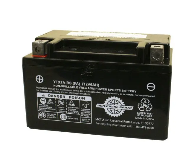 Universal Parts 12V 6Ah Battery Ytx7a-Bs - Factory Activated 1