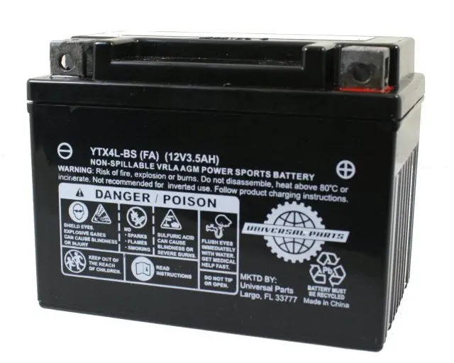 Universal Parts 12V 3Ah Battery Ytx4l-Bs - Factory Activated 1