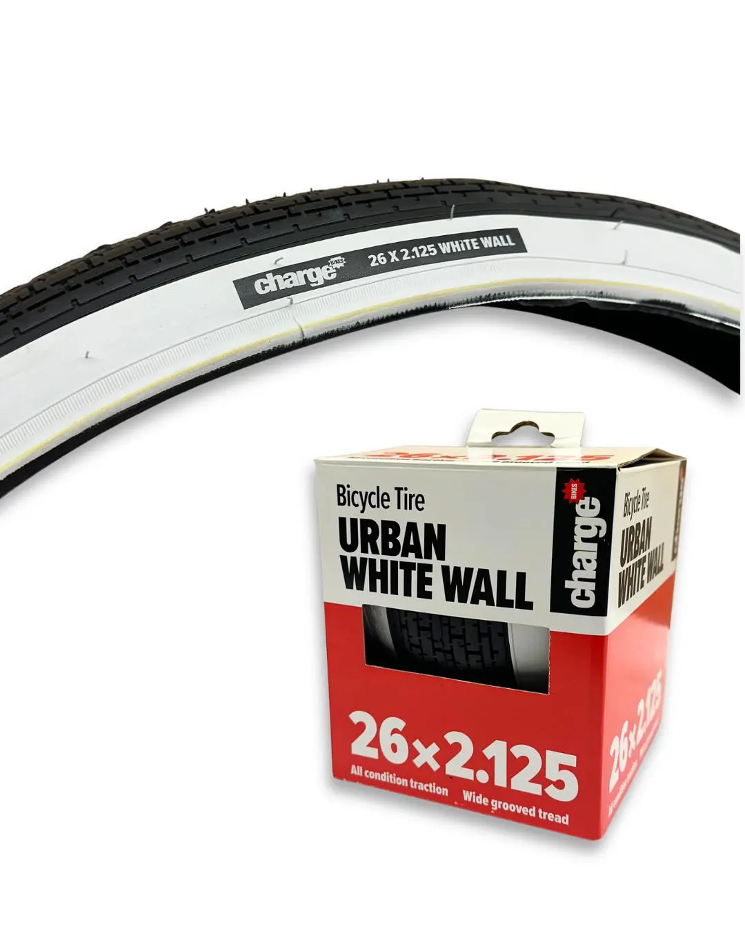 Qty 2 Charge Innova 26X2.125 White Wall Bike Tires Urban Black/White 1