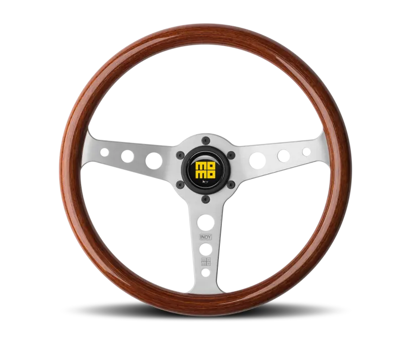 Momo Indy 350Mm Steering Wheel – Mahogany Wood Rim With Brushed Aluminum Spokes 1