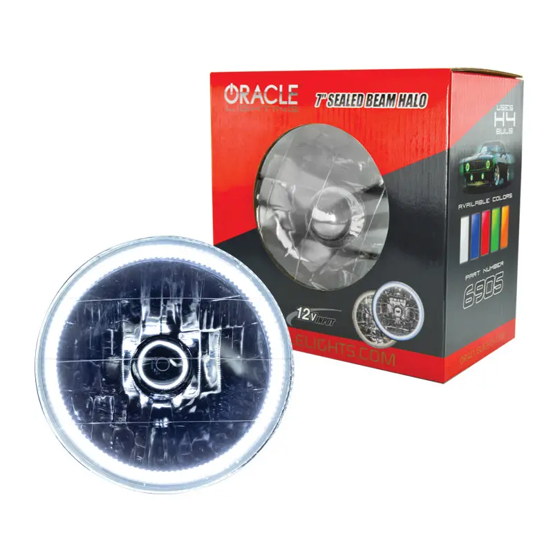 Oracle Pre-Wired 7-Inch Sealed Beam Headlight – White Halo Design 1