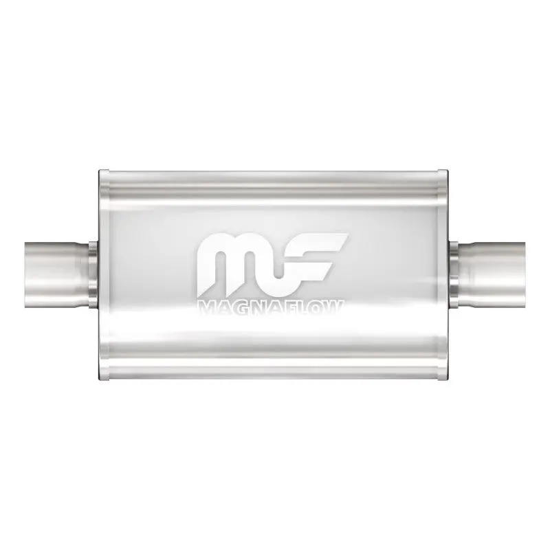 Magnaflow Stainless Steel Muffler – 14" X 5" X 8", Dual 2.5" Inlet/Outlet, Center-Out Configuration 1