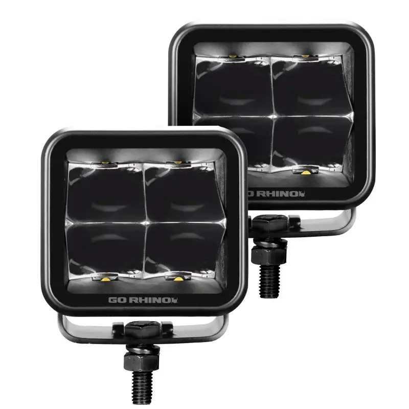 Go Rhino Xplor Blackout Cube Led Spot Light Kit – 3X3 Inch Surface Or Threaded Mount, Black Pair 1