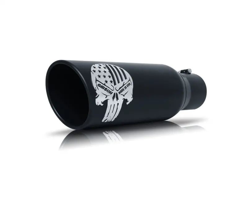 Gibson Patriot Skull-Embossed Rolled Edge Exhaust Tip – 6″ Od × 3.5″ Inlet × 18″ Length – Black Ceramic Coating 1