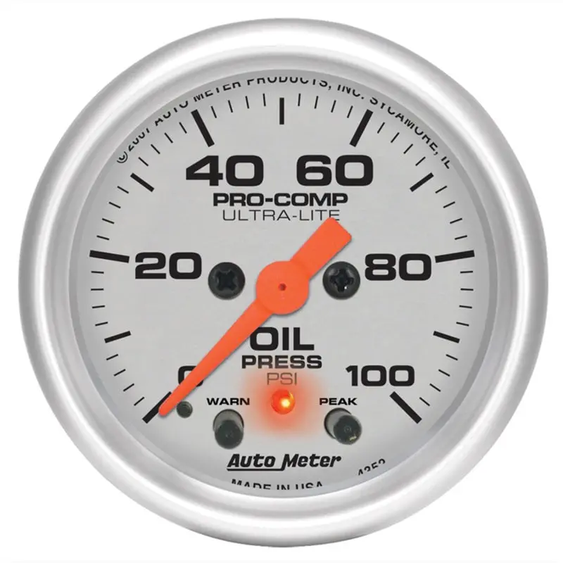 Autometer Ultra-Lite 52Mm Electronic Oil Pressure Gauge — 0–100 Psi With Peak Memory And Warning Function 1