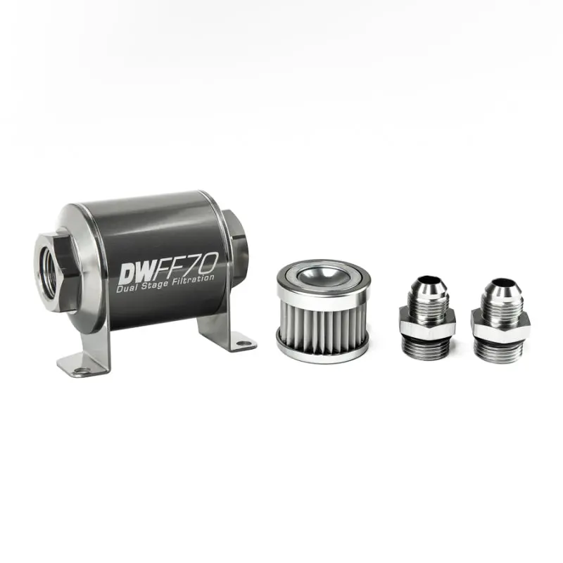 Deatschwerks Stainless Steel 8An 5 Micron Universal Inline Fuel Filter Housing Kit (70Mm) 1