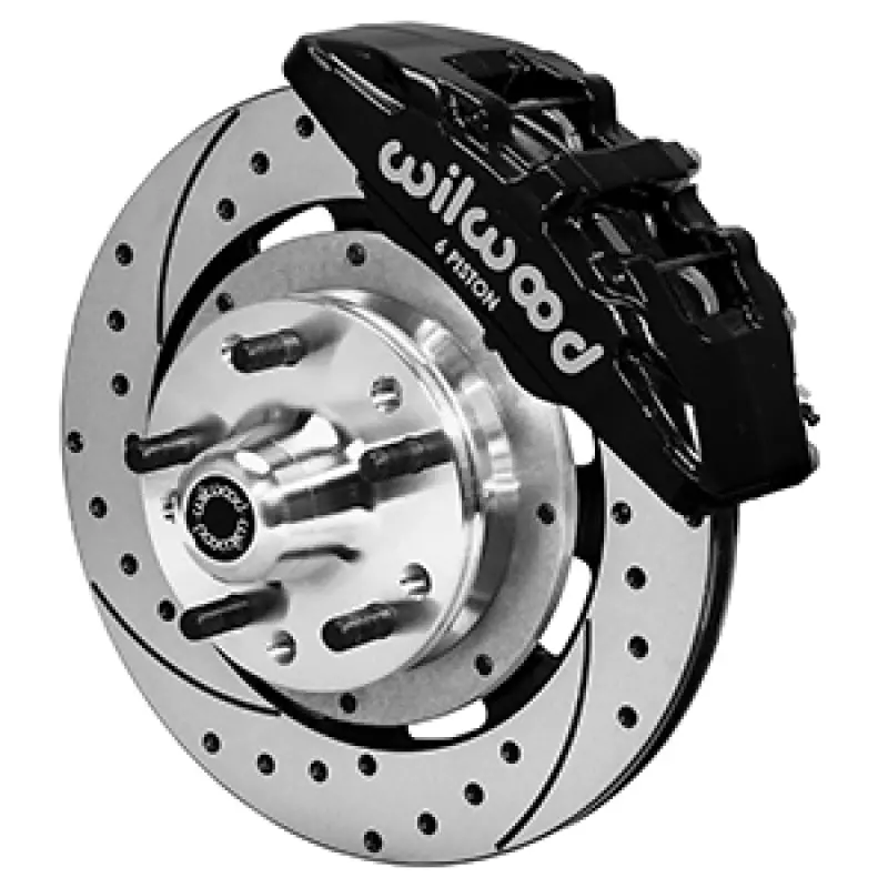 Wilwood Dynapro 6 Front Brake Hub Kit For 1973–1978 Dodge Charger – Black Calipers, Drilled & Slotted Rotors 1